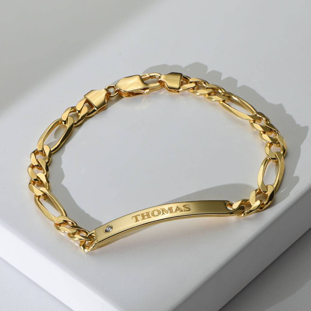 Amigo ID Bracelet for men with Diamond in 18ct Gold Vermeil-3 product photo