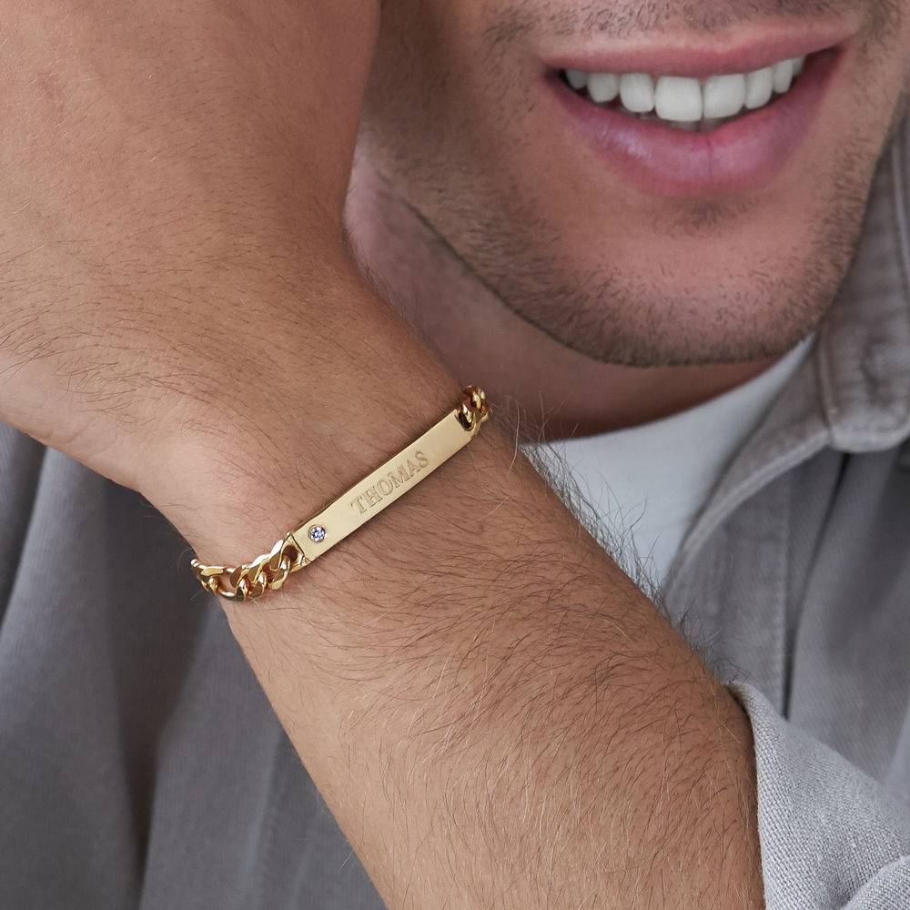 Amigo ID Bracelet for men with Diamond in 18ct Gold Vermeil-4 product photo