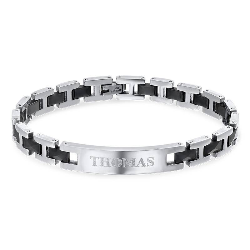 ID Bracelet for Men in Stainless Steel and Black Ceramic in Stainless Steel-3 product photo