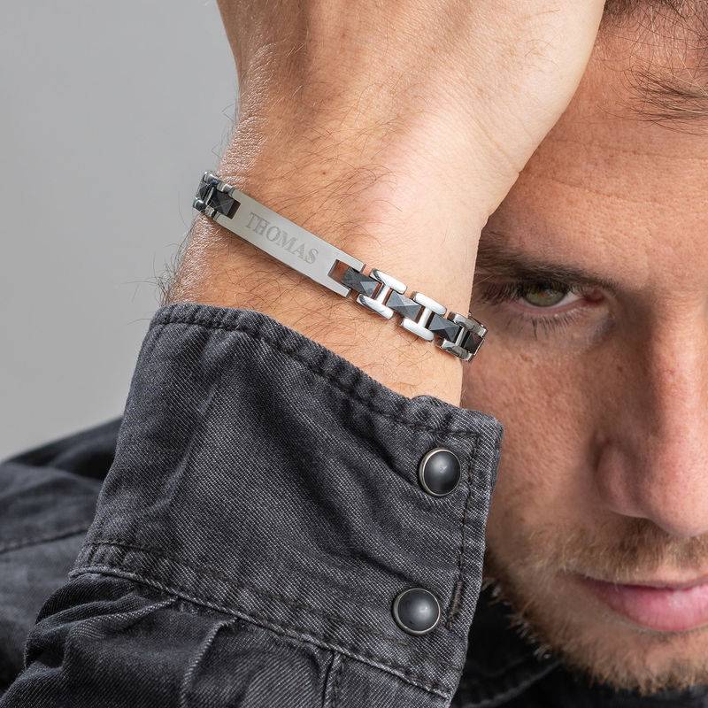 ID Bracelet for Men in Stainless Steel and Black Ceramic in Stainless Steel-1 product photo