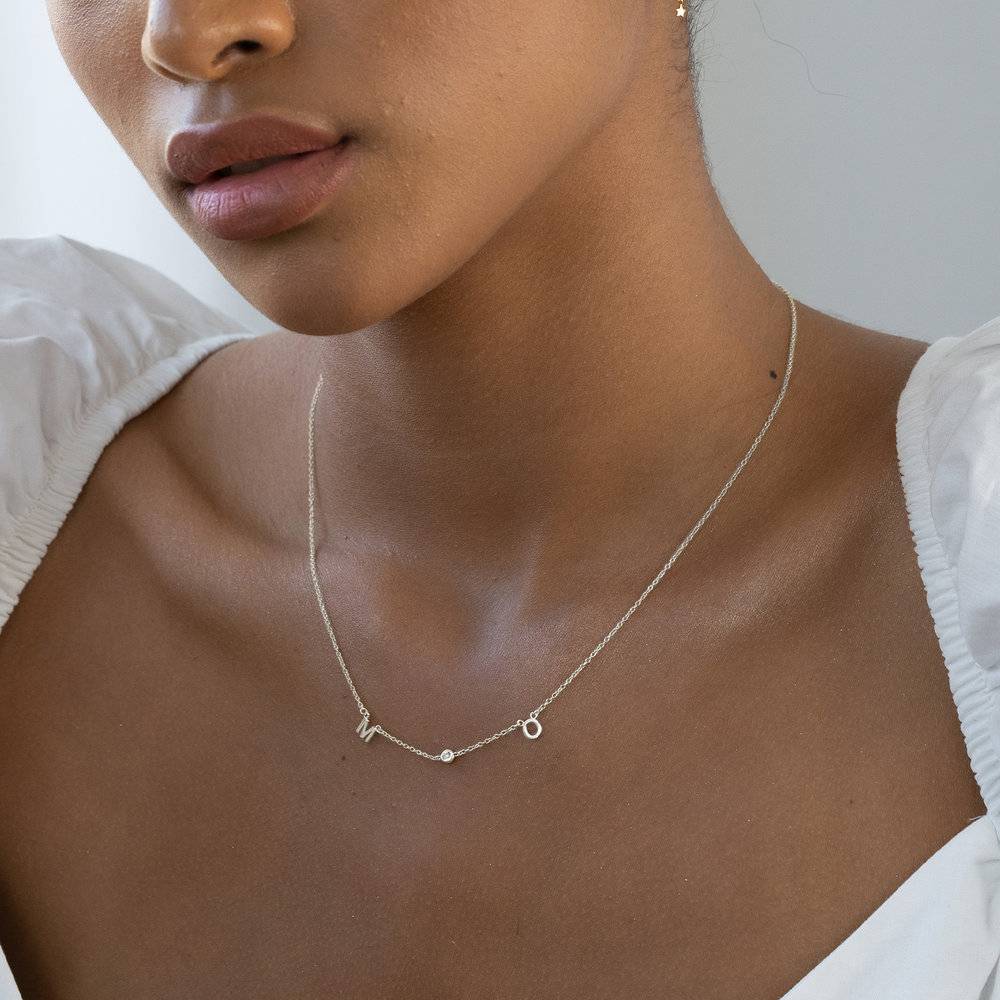 Mia Initialen Halskette mit Diamanten - 585er Weißgold-4 Produktfoto