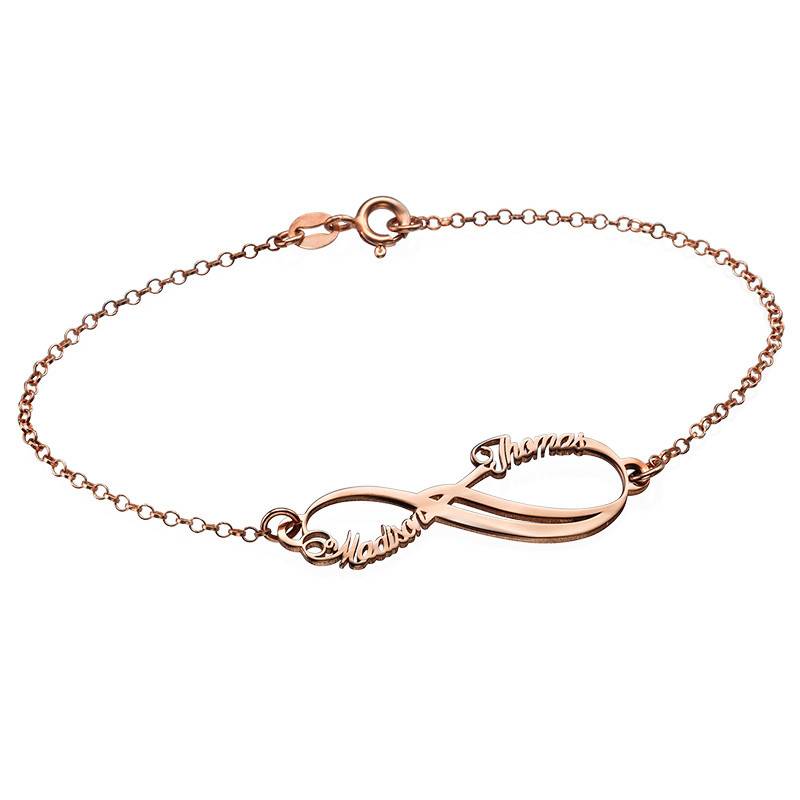 Infinity armbånd med 2 navne med rosa guldbelægning produkt billede