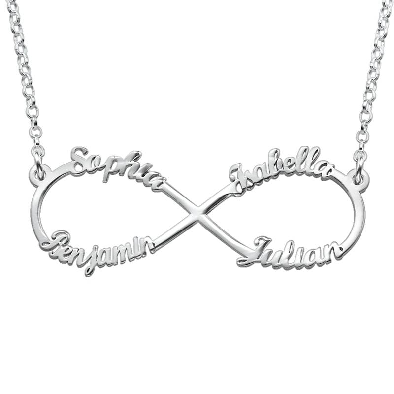 Infinity halskæde med fire navne i sølv produkt billede