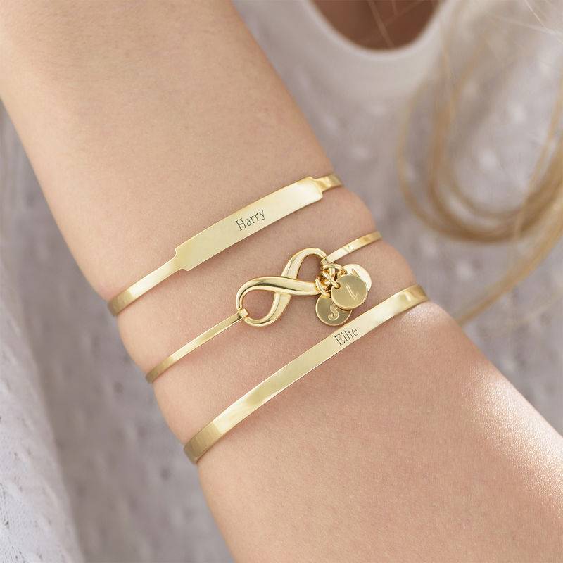Infinity Bangle Bracelet with Initial Charms in 18ct Gold Plating-4 product photo