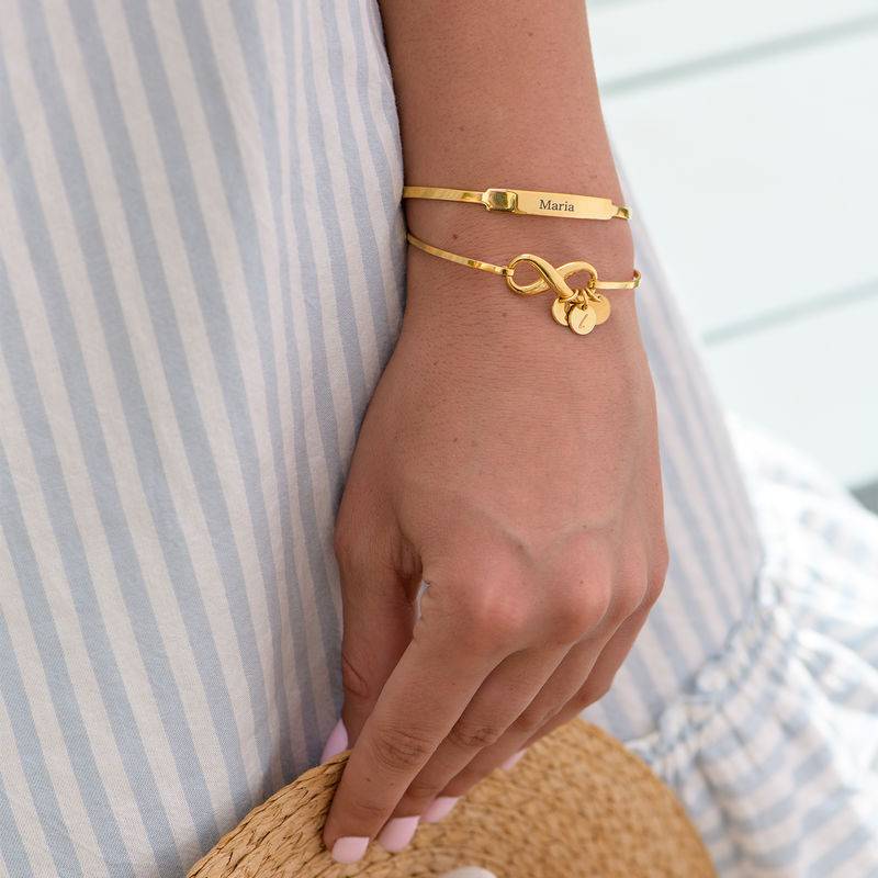 Infinity Bangle Bracelet with Initial Charms in 18ct Gold Plating-5 product photo