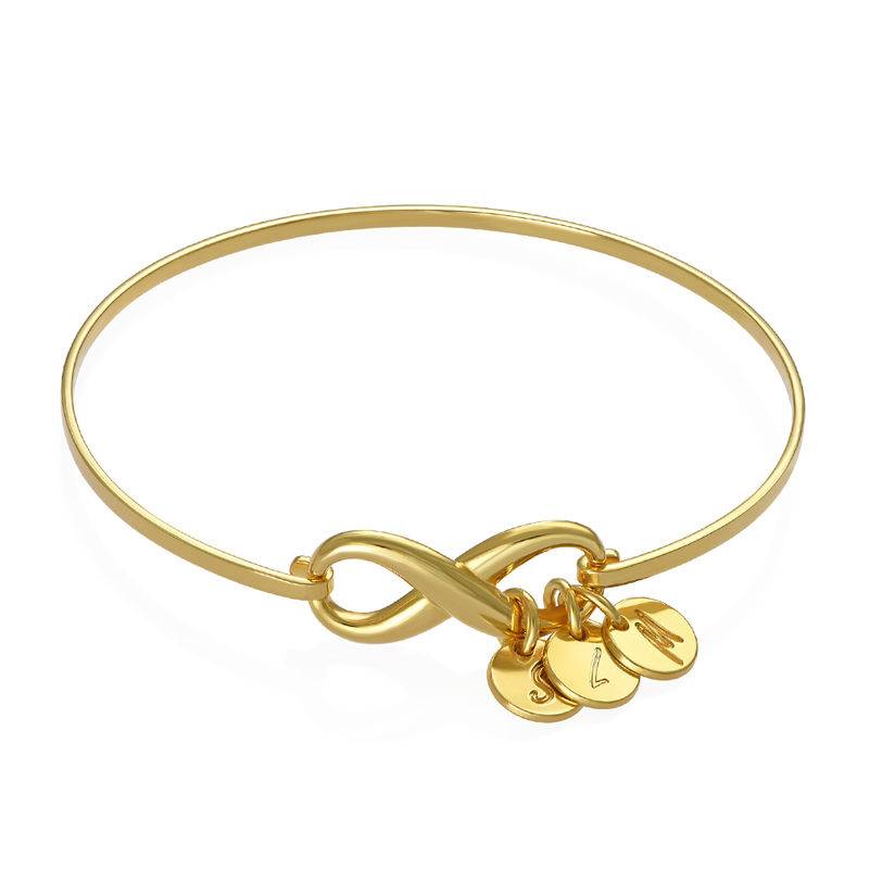 Infinity Bangle Bracelet with Initial Charms in 18ct Gold Plating-1 product photo