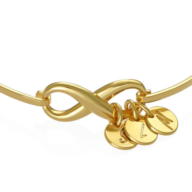Infinity Bangle Bracelet with Initial Charms in 18ct Gold Plating-2 product photo
