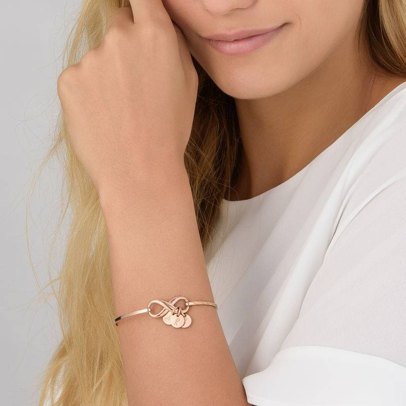 Infinity Bangle Bracelet with Initial Charms in 18ct Rose Gold Plating-5 product photo