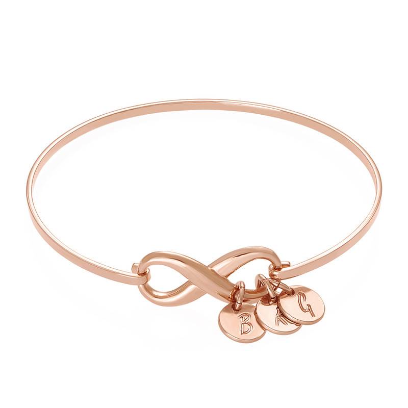 Infinity Bangle Bracelet with Initial Charms in 18ct Rose Gold Plating-1 product photo