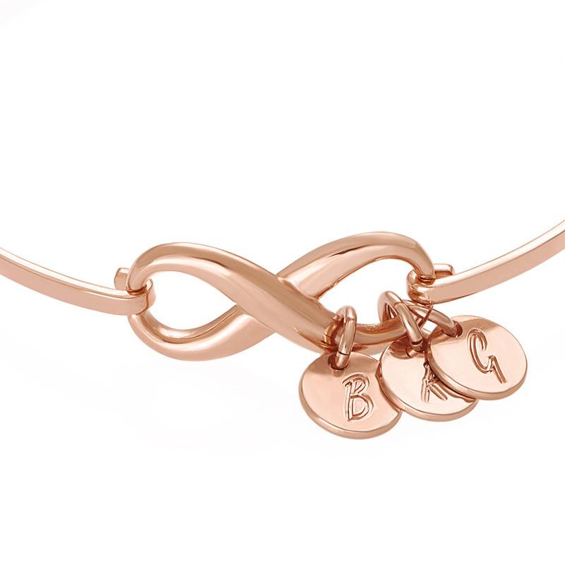 Infinity Bangle Bracelet with Initial Charms in 18ct Rose Gold Plating-2 product photo