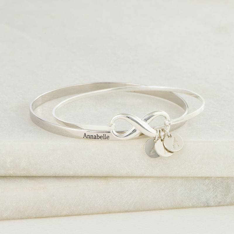 Infinity Bangle Bracelet with Initial Charms in Sterling Silver-5 product photo