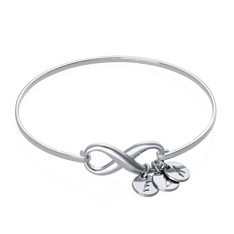 Infinity Bangle Bracelet with Initial Charms in Sterling Silver product photo