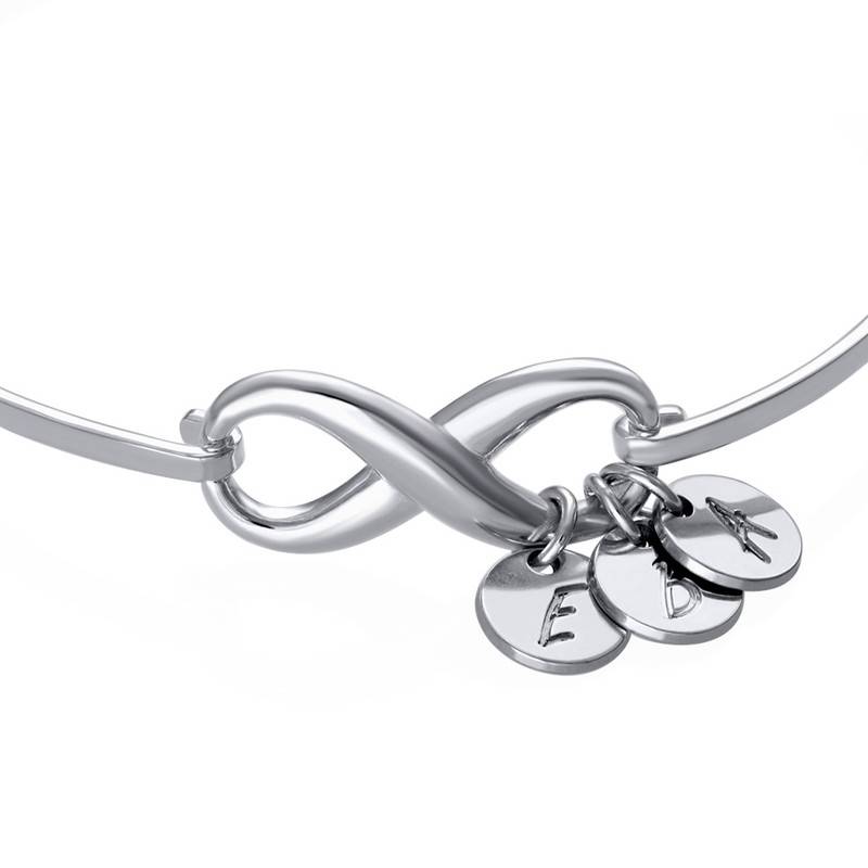 Infinity Bangle Bracelet with Initial Charms in Sterling Silver-2 product photo