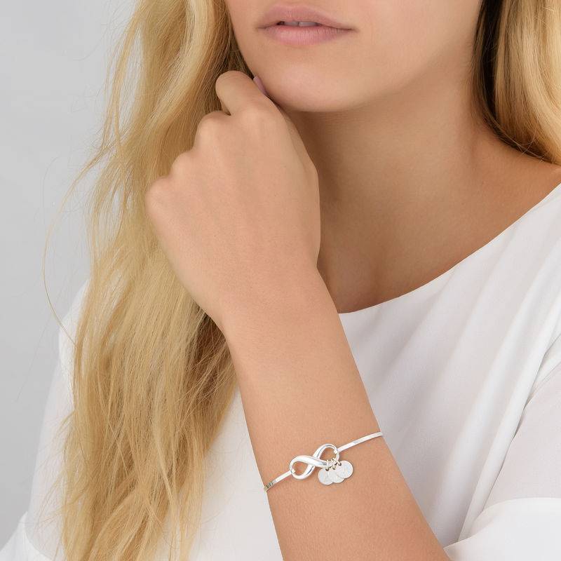 Infinity Bangle Bracelet with Initial Charms in Sterling Silver-3 product photo