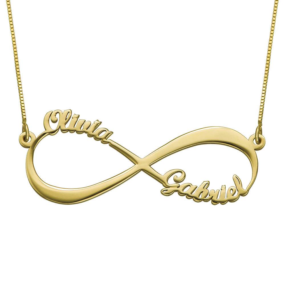 Infinity halskæde med navn i 14 karat guld produkt billede