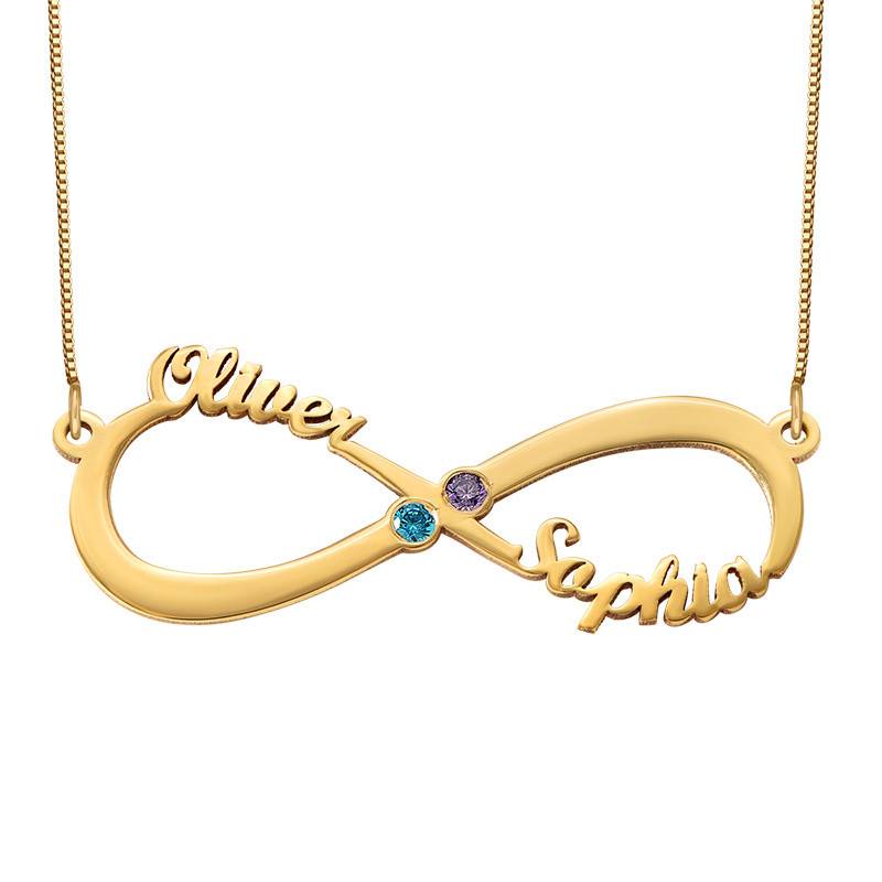 Infinity Name Necklace with Birthstones - 14ct Gold product photo