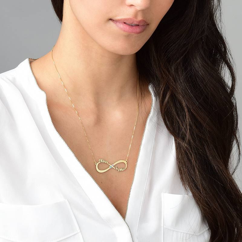 Infinity Name Necklace with Birthstones  - 14k Gold-2 product photo