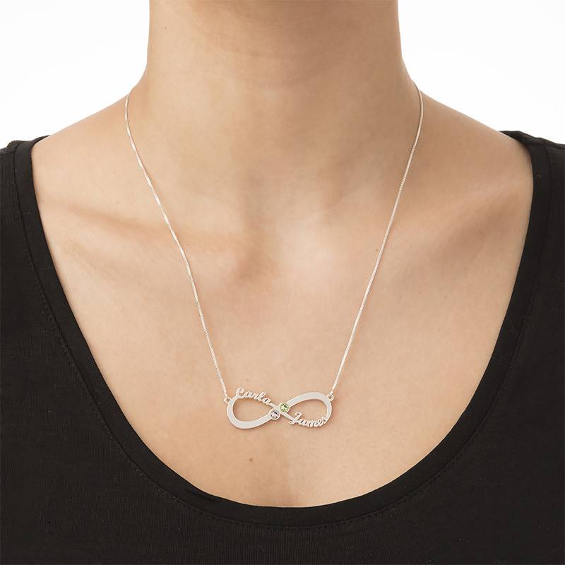 Infinity Name Necklace with Birthstones in Sterling Silver-1 product photo