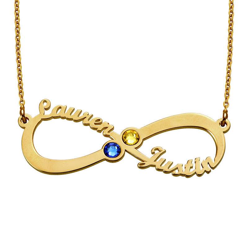 Infinity Name Necklace with Birthstones in 18ct Gold Plating product photo