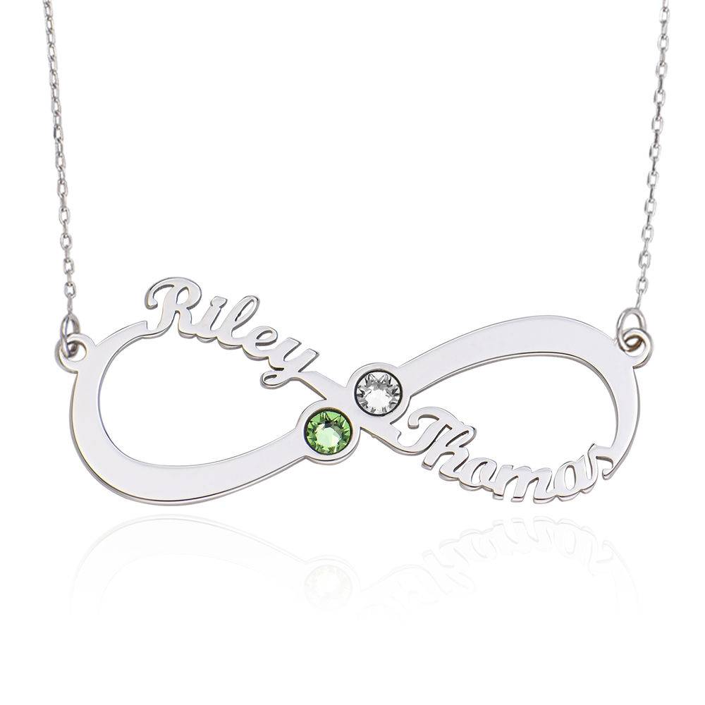 Infinity Name Necklace with Birthstones in 10ct White Gold product photo