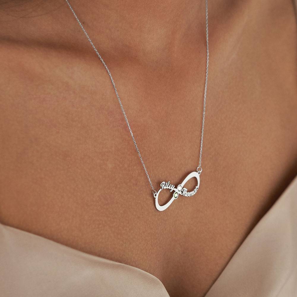 Infinity Name Necklace with Birthstones in 10K White Gold-5 product photo
