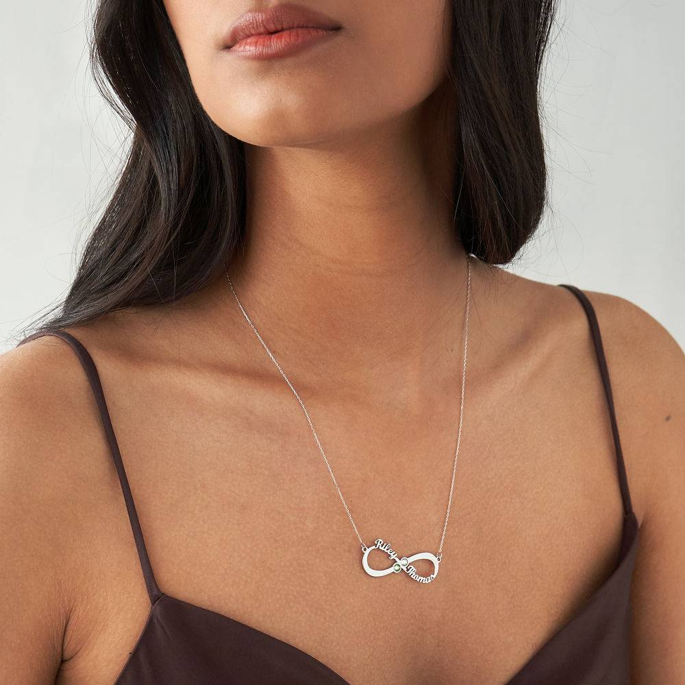 Infinity Name Necklace with Birthstones in 14ct white gold-2 product photo