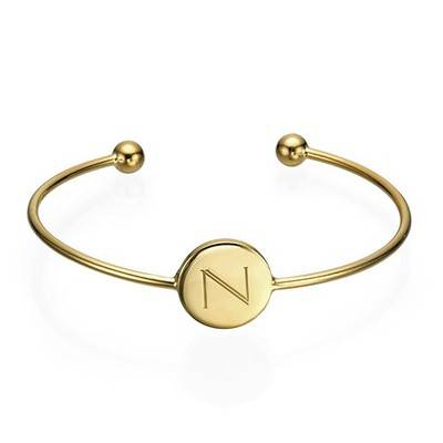 Initial Bangle Bracelet - 18ct Gold Plated - Adjustable-3 product photo