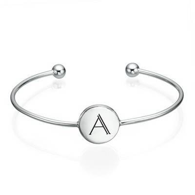 Initial Bangle Bracelet – - Adjustable in Sterling Silver-2 product photo
