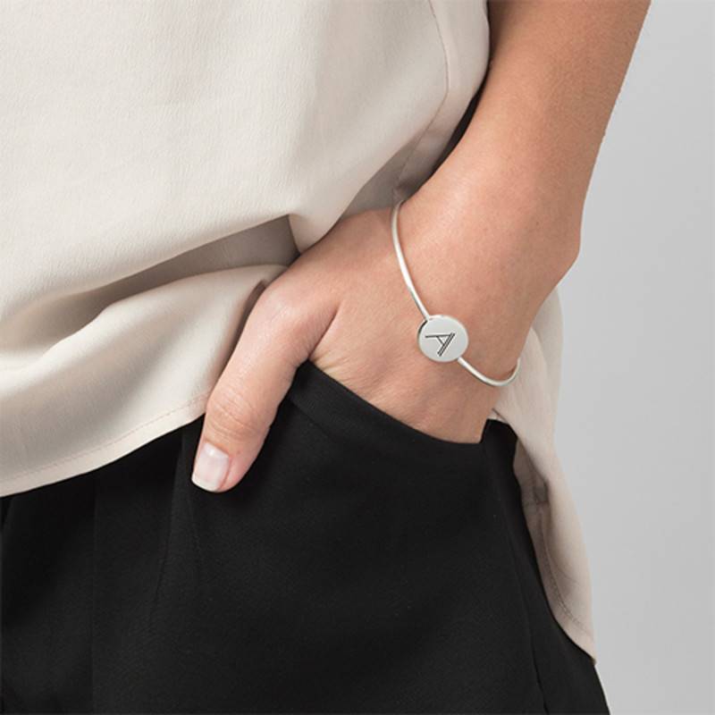 Initial Bangle Bracelet - Sterling Silver - Adjustable product photo