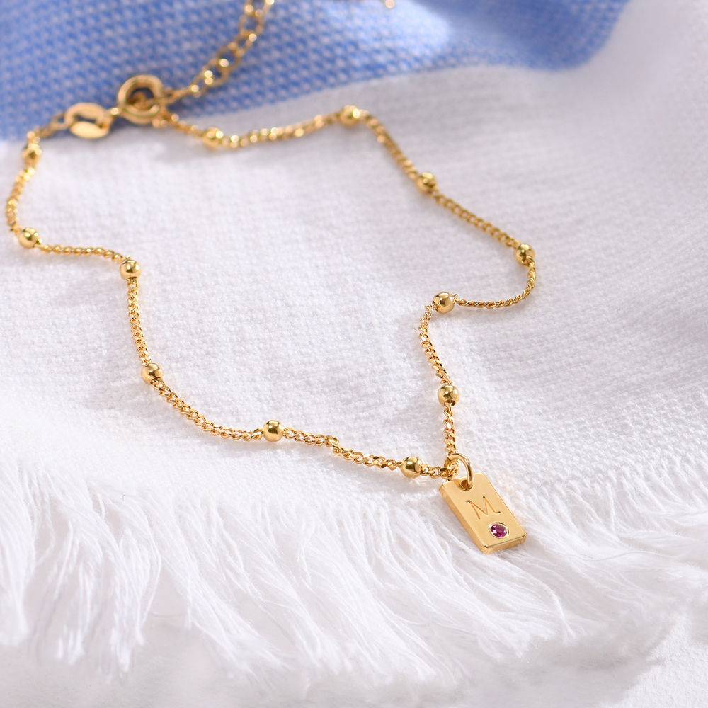 Initial Birthstone Tag Anklet in 18ct Gold Plating-1 product photo