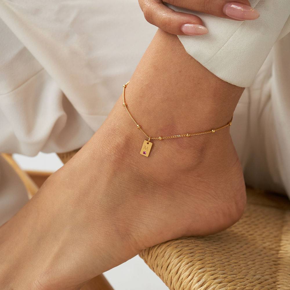 Initial Birthstone Tag Anklet in 18ct Gold Plating-4 product photo