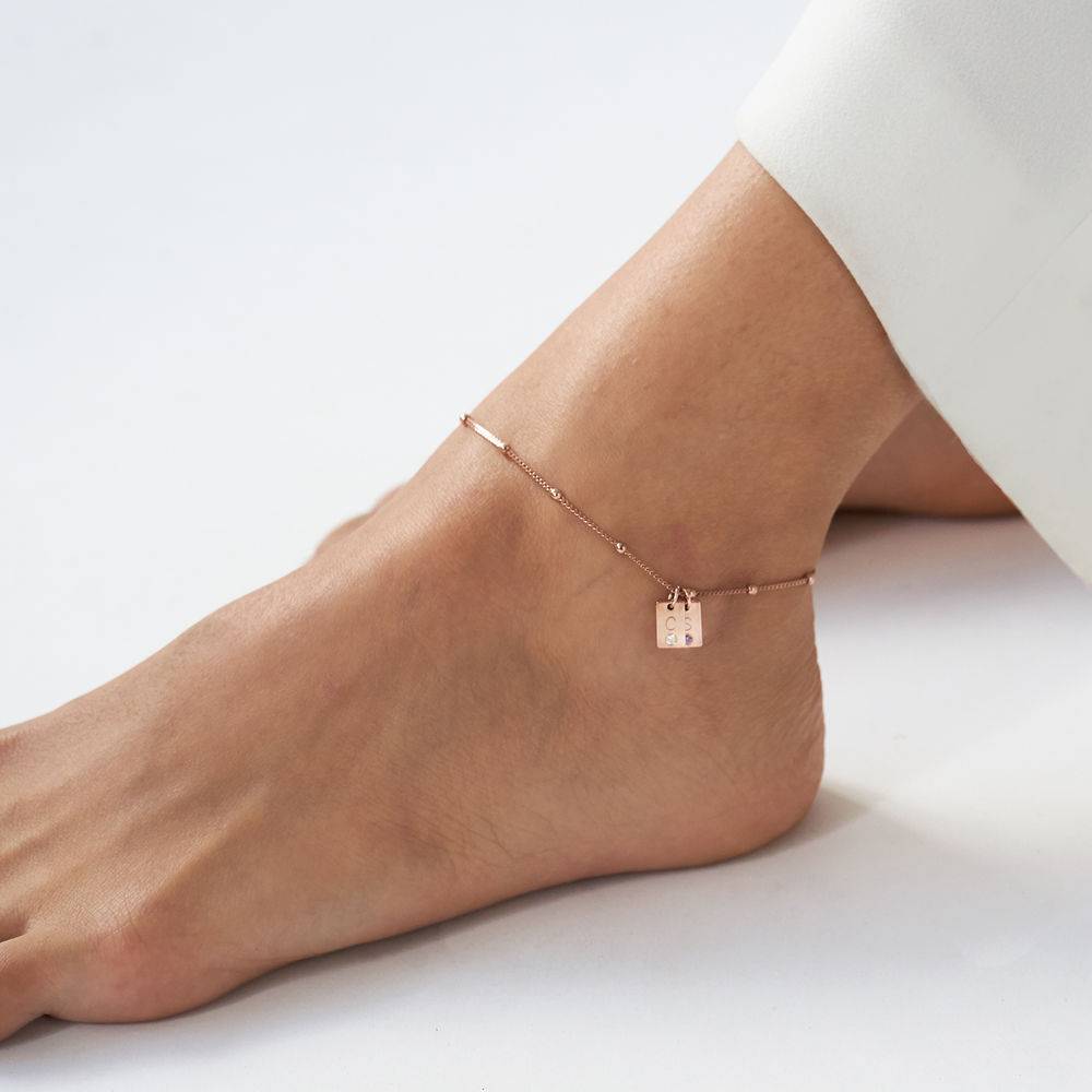 Initial Birthstone Tag Anklet in 18ct Rose Gold Plating-3 product photo