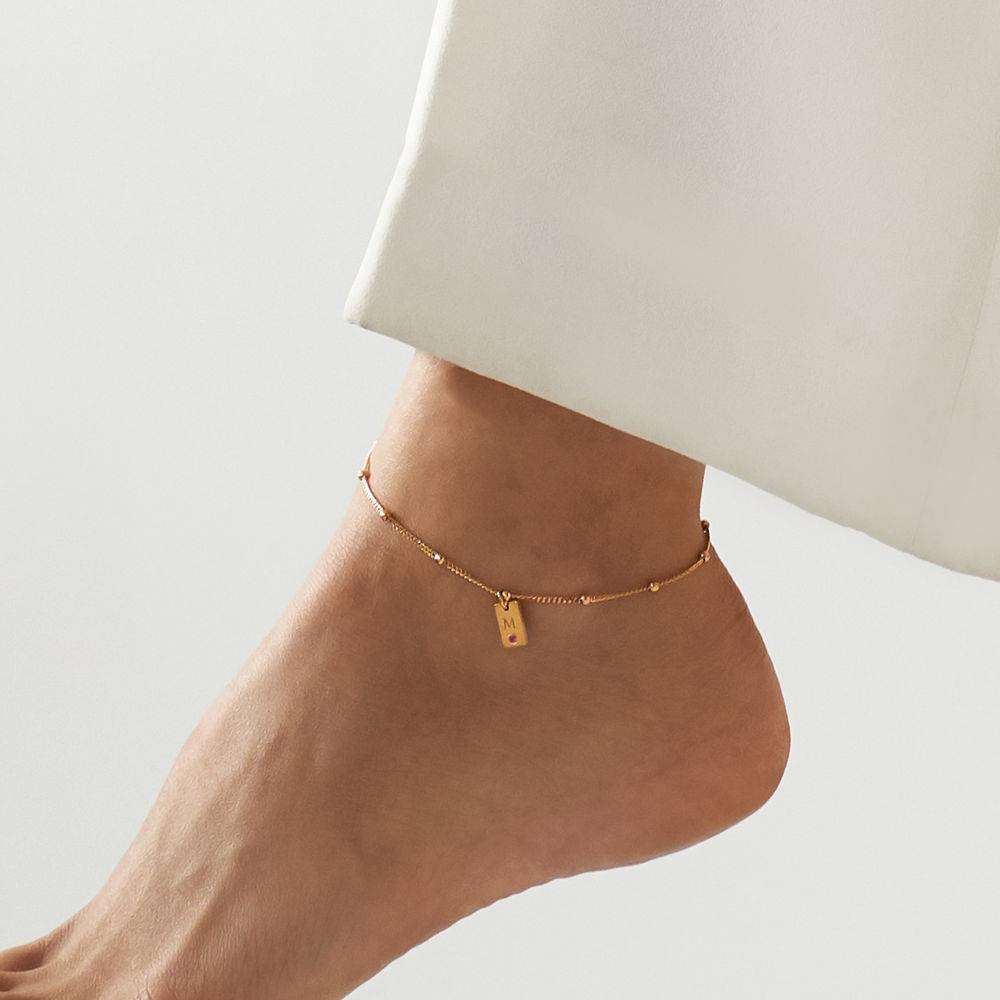 Initial Birthstone Tag Anklet in Vermeil-3 product photo