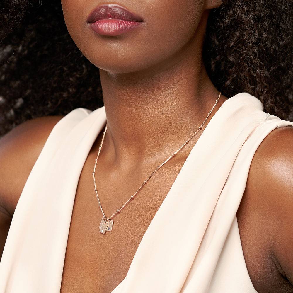Initial Birthstone Tag Necklace in 18ct Rose Gold Plating-2 product photo