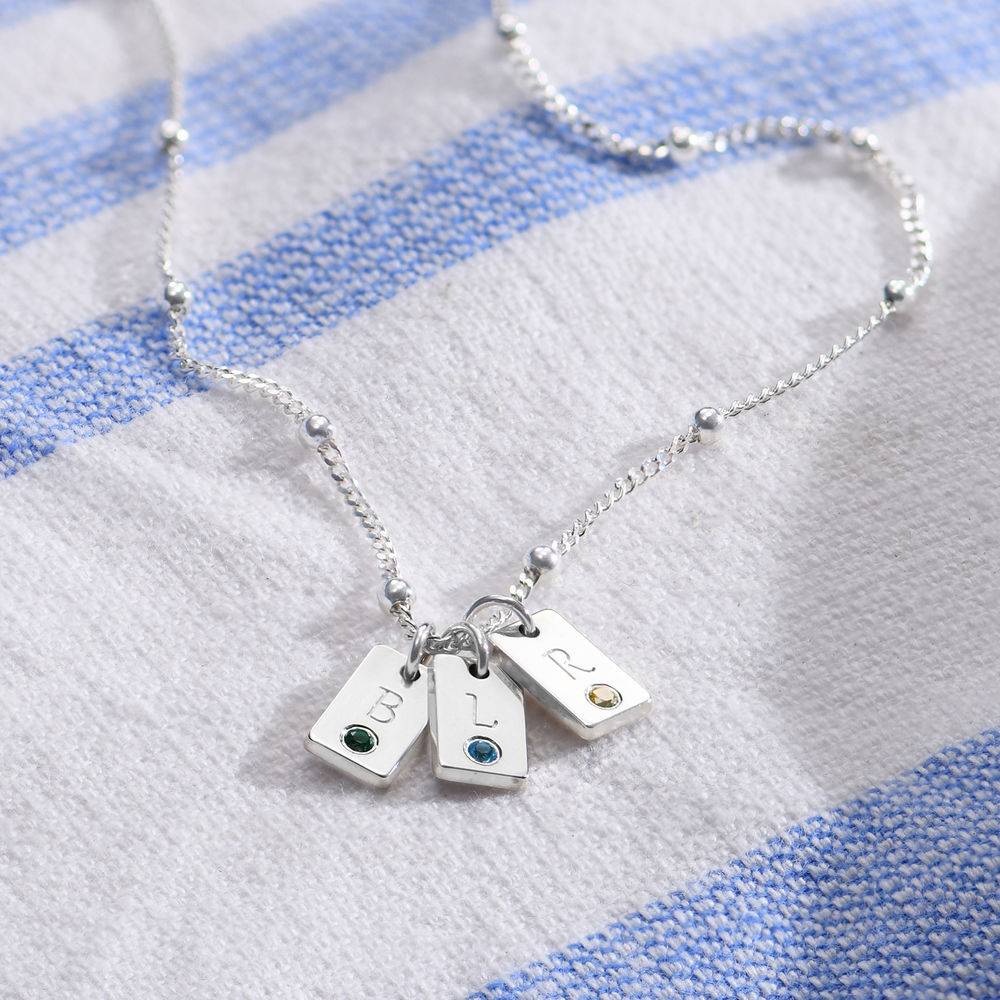 Initial Birthstone Tag Necklace in Sterling Silver-3 product photo