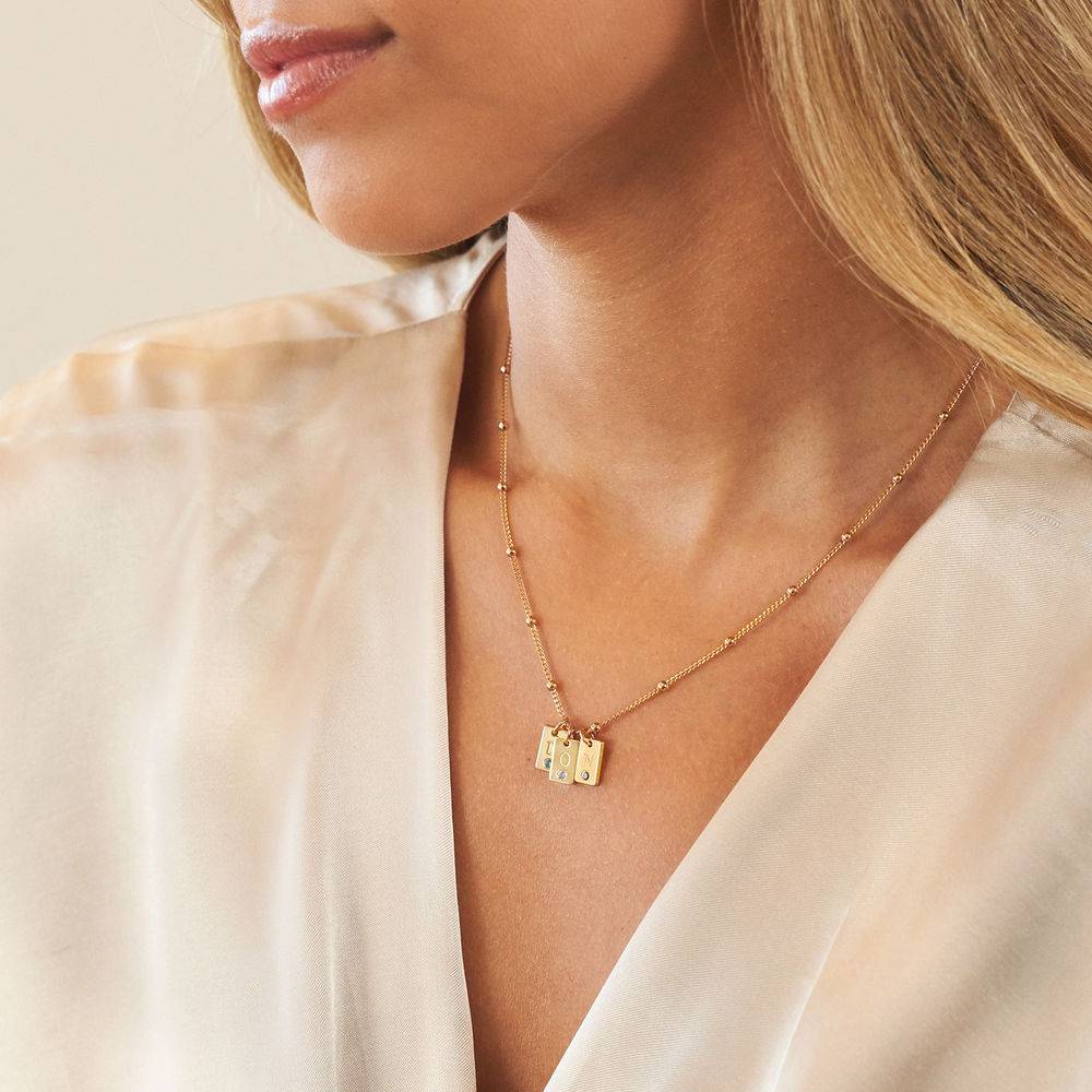 Collar inicial de colgantes con piedra de nacimiento en oro vermeil-3 foto de producto