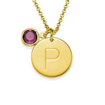 Initial Charm and Birthstone Necklace in 18ct Gold Plating-3 product photo