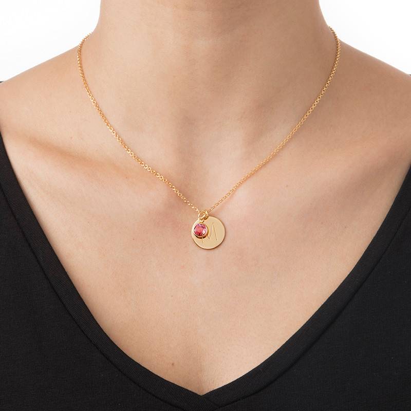 Initial Charm and Birthstone Necklace in 18ct Gold Plating-4 product photo
