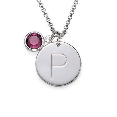 Engraved Charm Birthstone Initial Pendant in Sterling Silver-1 product photo