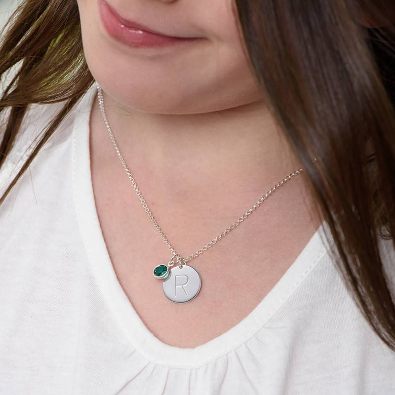 Initial Charm and Birthstone Necklace in Sterling Silver-2 product photo