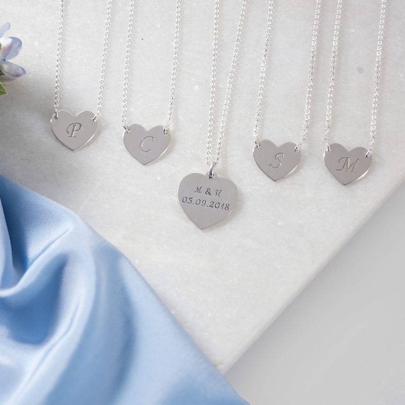 Heart Necklace with Initial Print Font in Sterling Silver-2 product photo
