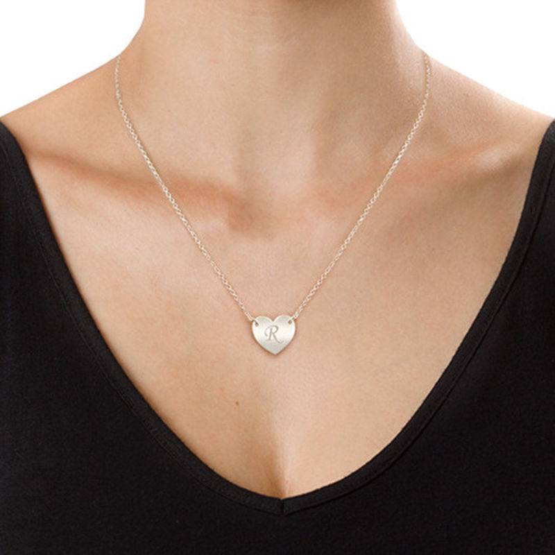 Heart Necklace with Initial Print Font in Sterling Silver-3 product photo