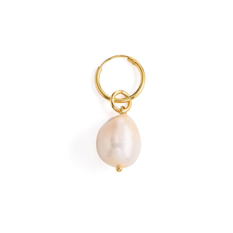 Initial Letter Earrings with Hanging Baroque Pearl in 18ct Gold Plating-1 product photo