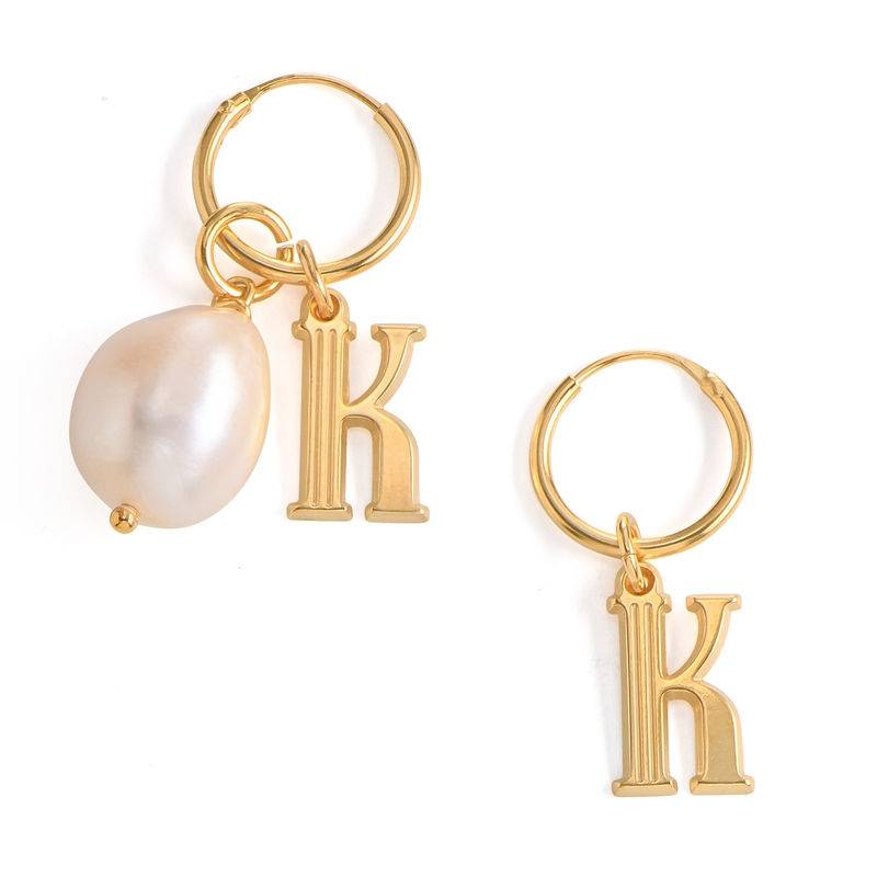 Initial Letter Earrings with Hanging Baroque Pearl in 18K Gold Vermeil product photo