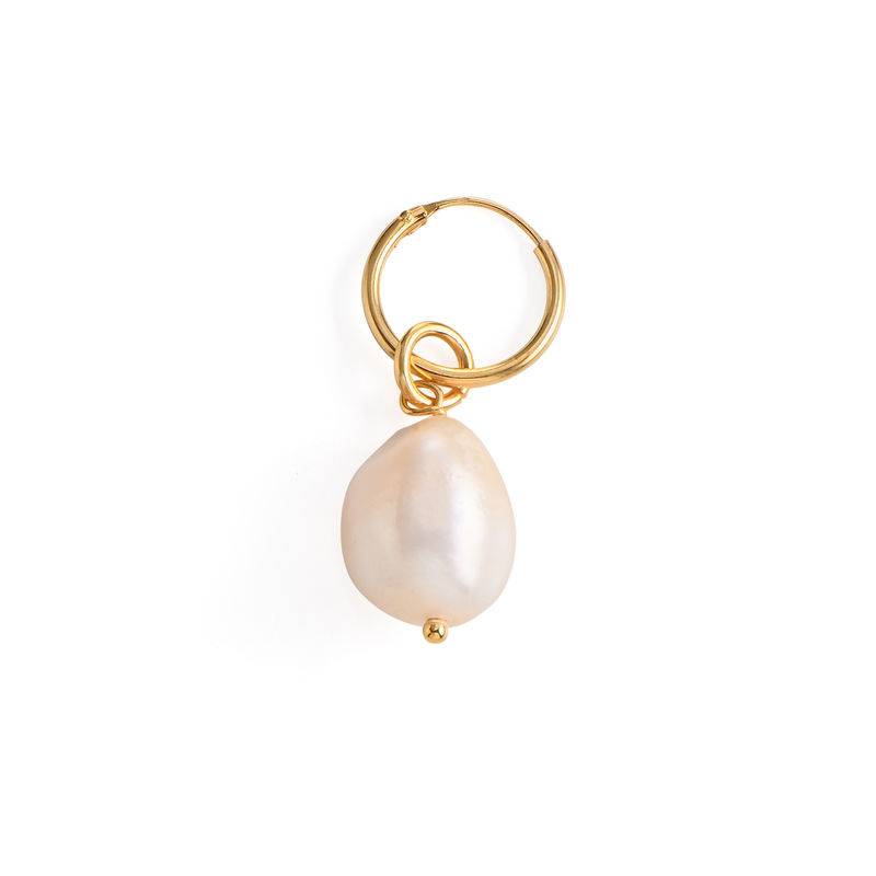 Initial Letter Earrings with Hanging Baroque Pearl in 18ct Gold Vermeil-4 product photo