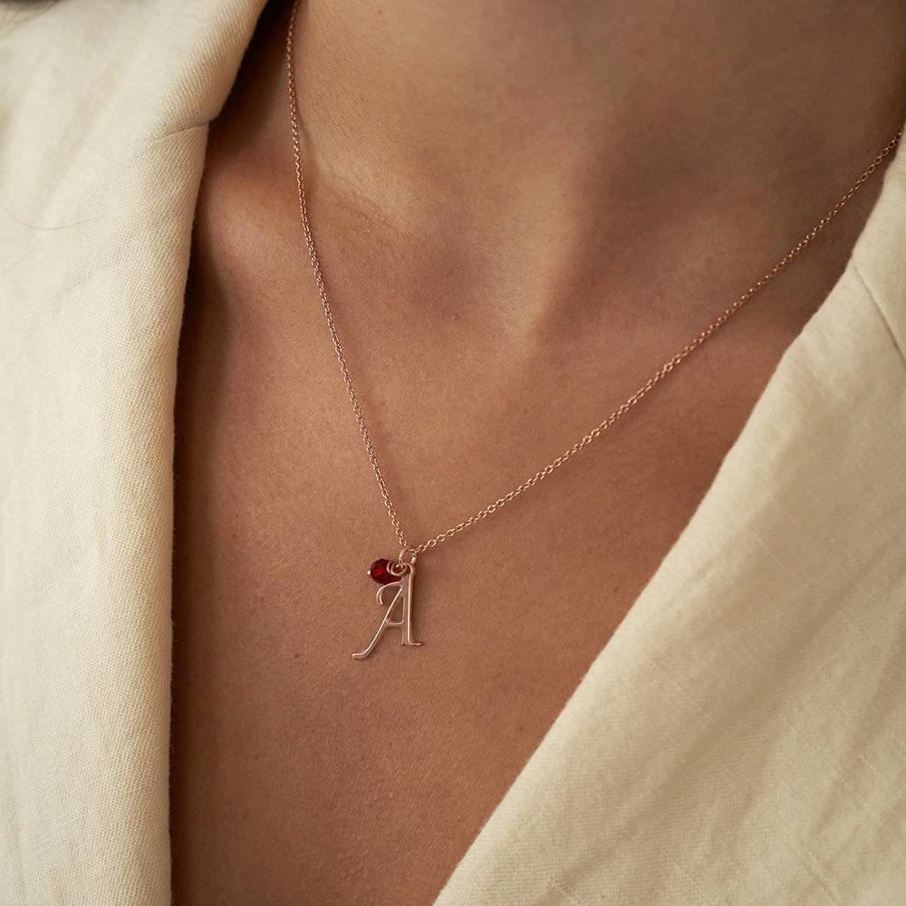 Initial Necklace with Birthstone in 18ct Rose Gold Plating-2 product photo
