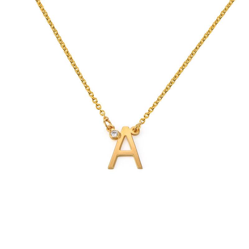 Initial Pendant Necklace with Cubic Zirconia in 18ct Gold Plating-3 product photo