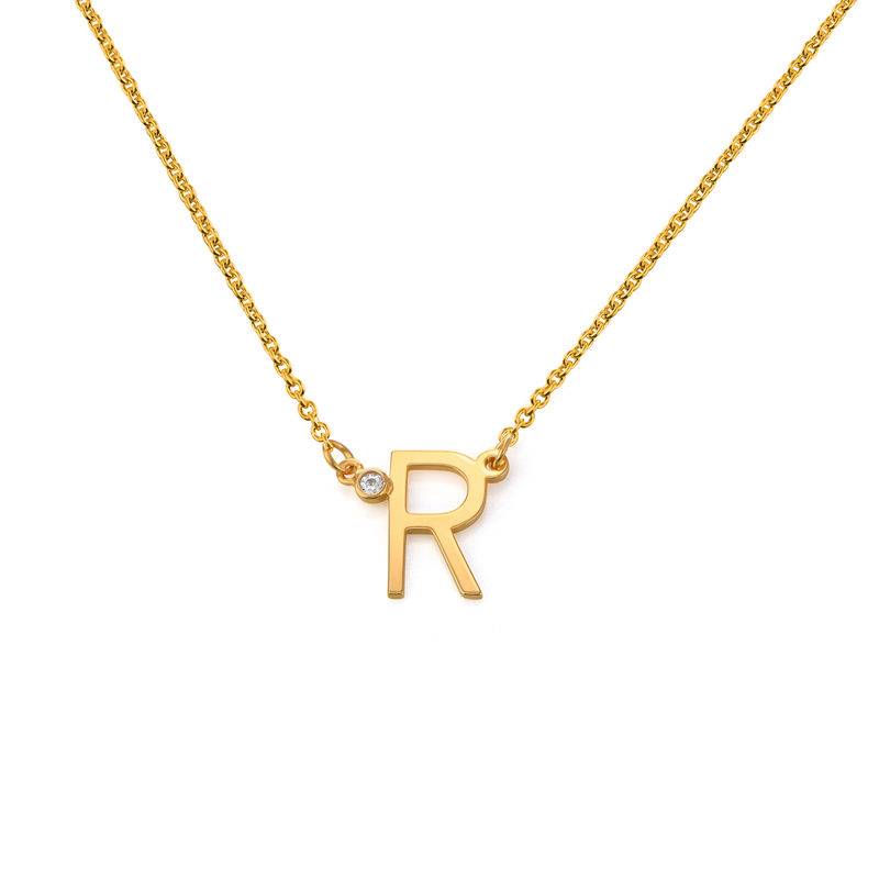 Initial Pendant Necklace with Cubic Zirconia in 18ct Gold Plating-4 product photo