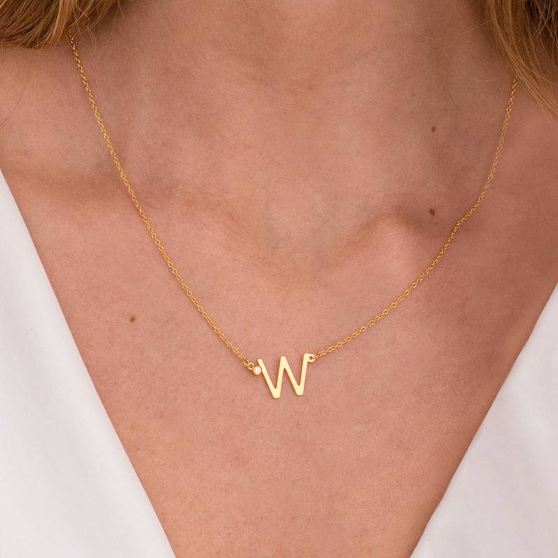 Initial Pendant Necklace with Cubic Zirconia in 18ct Gold Plating-1 product photo