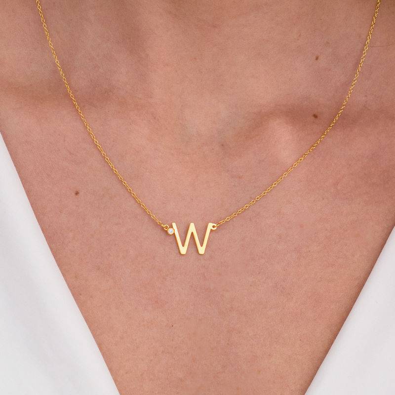 Initial Pendant Necklace with Cubic Zirconia in 18ct Gold Vermeil-1 product photo